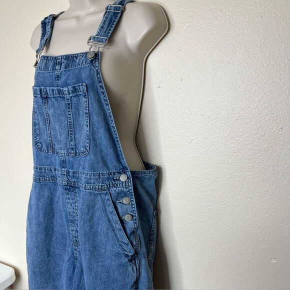 Gap Blue Denim Overall Shorts Shortalls Light Wash Cotton Women Medium Raw Hem - Picture 5 of 13